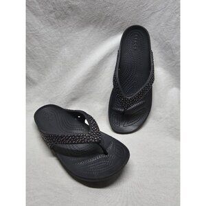 Crocs Sloane Women's Size 7 US Shoes Black Beaded Studded Thong Sandals